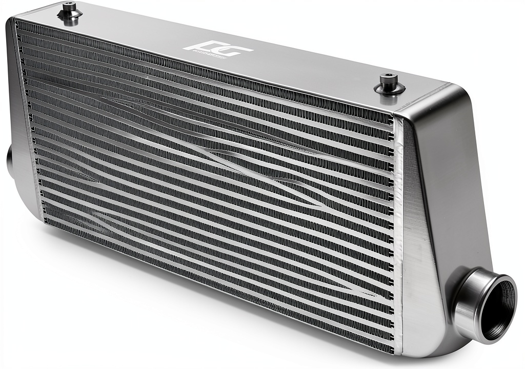 Installing PowerGo Turbo Intercooler 4in Aluminum Black on a wooden workbench