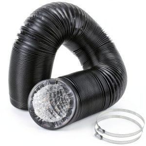Eau 4 Inch Duct Hose by 12 Feet, Black Flexible 4-Layers Aluminum Dryer Vent Tube Transition Hose with 2 Screw Clamps, Great for HVAC, Clothes Dryer, Air Duct-0