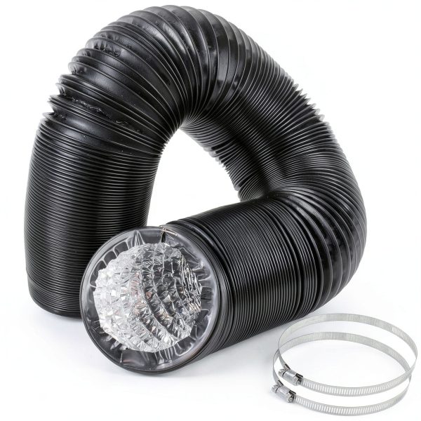 Eau 4 Inch Duct Hose by 12 Feet, Black Flexible 4-Layers Aluminum Dryer Vent Tube Transition Hose with 2 Screw Clamps, Great for HVAC, Clothes Dryer, Air Duct-0