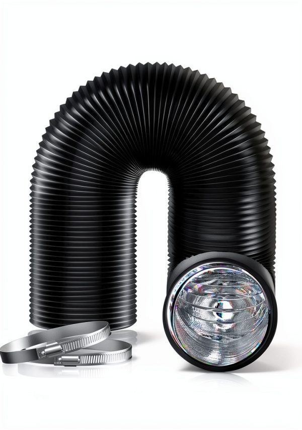 6" Air Duct 16 FT Long Black Flexible Ducting HVAC Ventilation Air Hose 2 Clamps Aluminum PVC Vent Hose Insulated Air Ducting for Ventilation Heating Exhaust HVAC Dryer Vent Hose Flexible-1