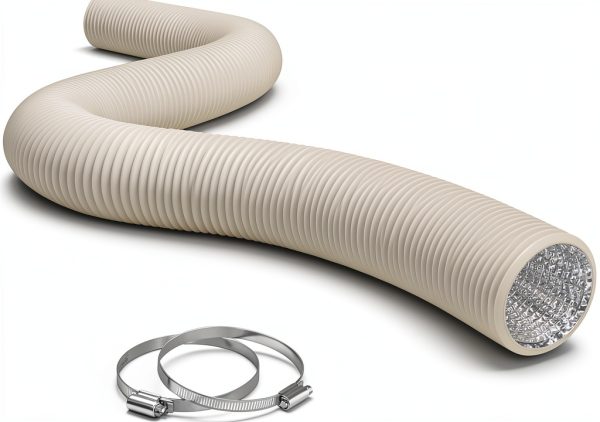 TerraBloom Flexible 4 Inch Ducting - White 8 Feet Flex Aluminum Duct with 2 Clamps – 4 Layer HVAC Ventilation Air Hose - Great For Grow Tents, Dryer Rooms, House Vent Register Lines-0
