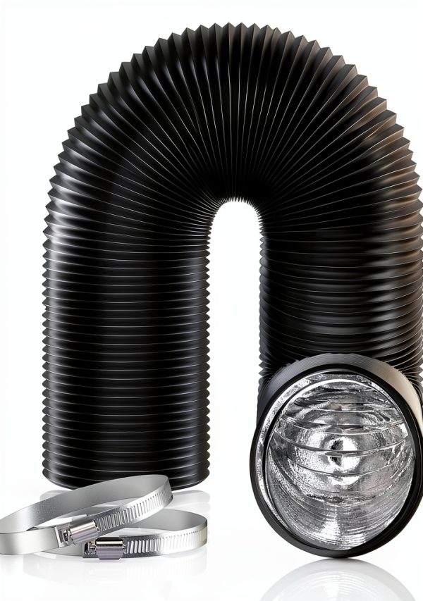 6" Air Duct 16 FT Long Black Flexible Ducting HVAC Ventilation Air Hose 2 Clamps Aluminum PVC Vent Hose Insulated Air Ducting for Ventilation Heating Exhaust HVAC Dryer Vent Hose Flexible-0