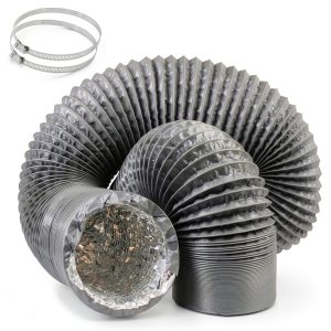 4 Inch Gray Duct Hose by 12 Feet, Eau Flexible 4-Layers Aluminum Dryer Vent Tube Transition Duct Air Hose with 2 Screw Clamps Great for HVAC Duct, Clothes Dryer Duct, Air Duct-0